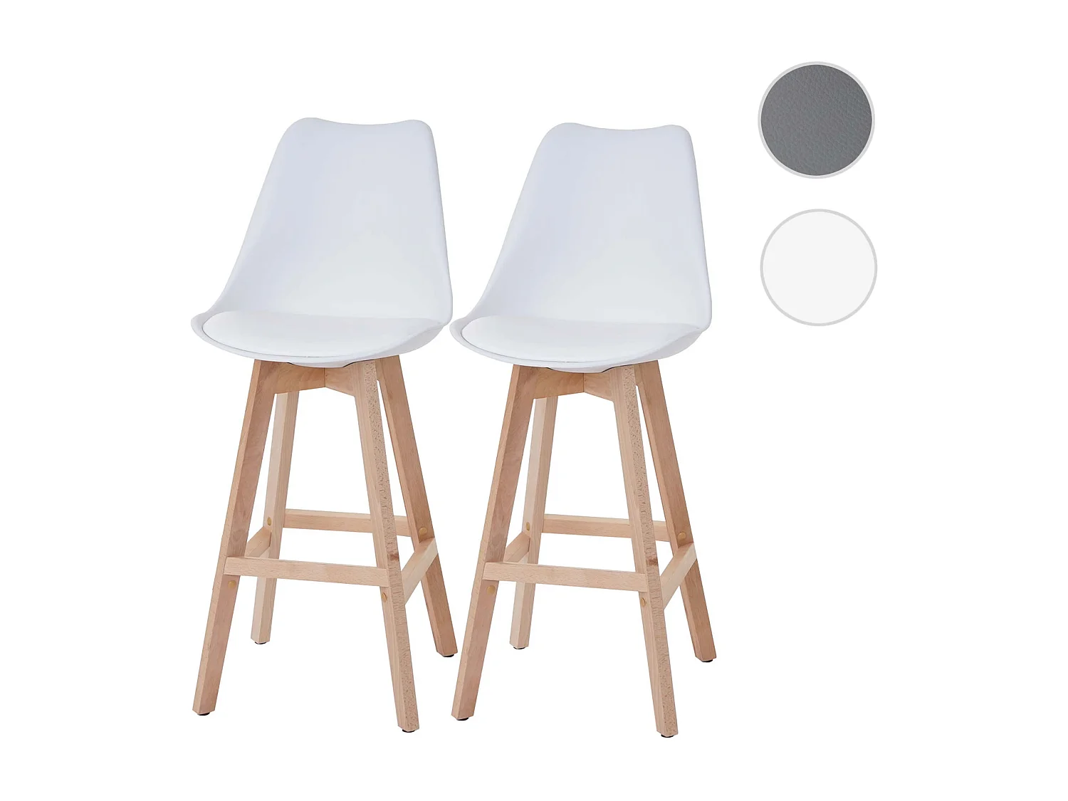 Stołek barowy Vaasa T501 (zestaw 2 szt.),  biały, siedzisko imitacja skóry biały, jasne nogi