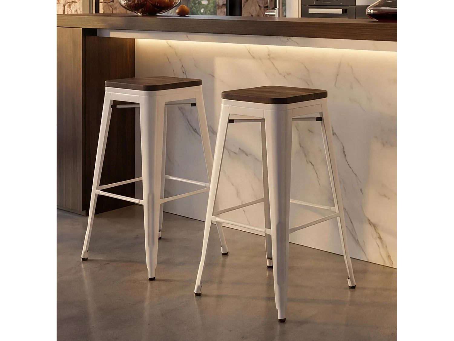 Banco de bar MCW-A73 (conjunto de 2),  branco