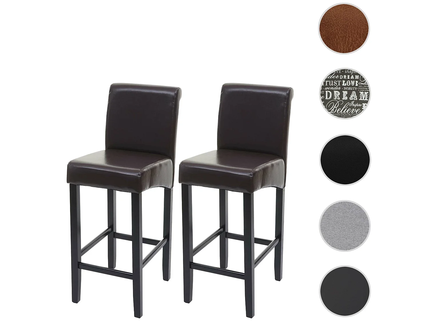 Tabouret de bar MCW-C33 (lot de 2),  cuir reconstitué, marron/pieds foncés