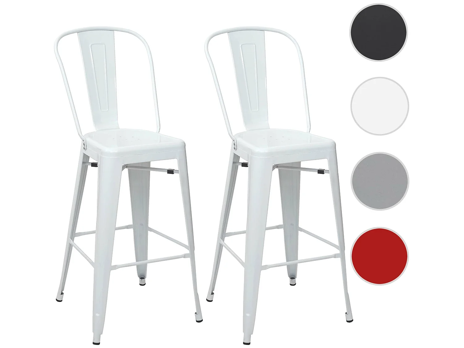 Tabouret de bar MCW-A73 Métal (lot de 2),  blanc