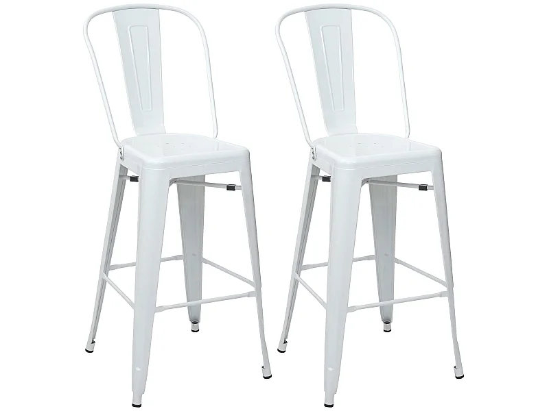 Set 2x sgabelli con schienale bistrot design industriale MCW-A73 metallo verniciato bianco