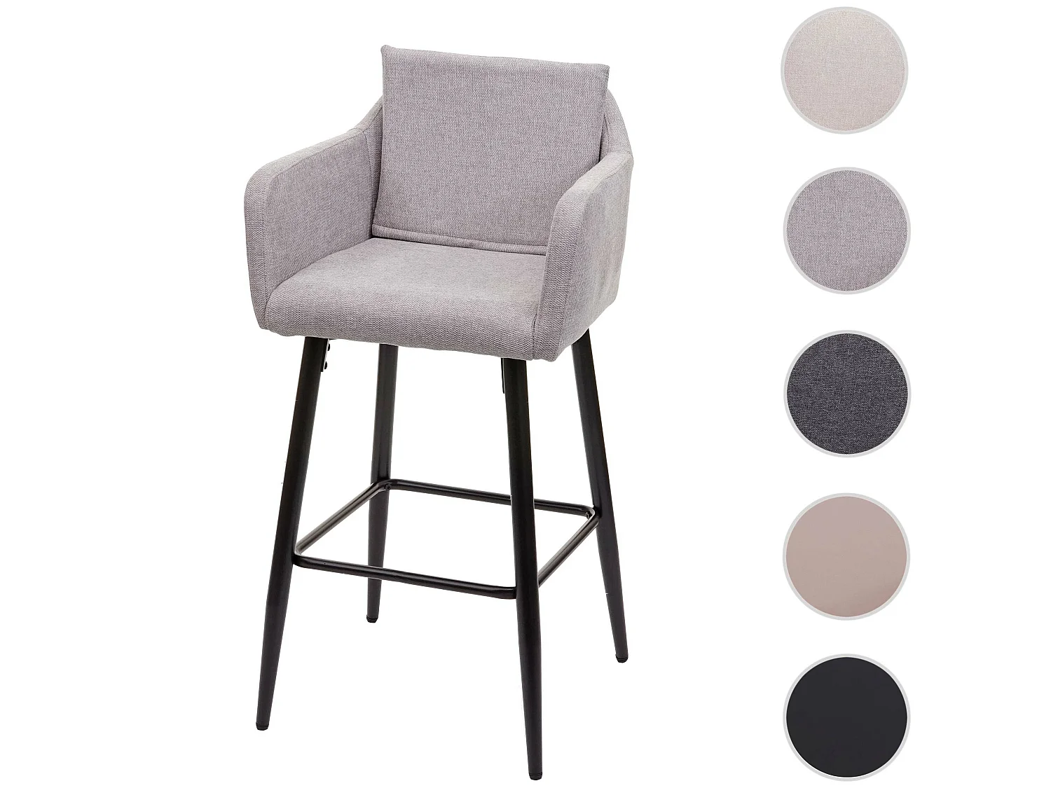 Tabouret de bar MCW-H93,  tissu/textile gris clair