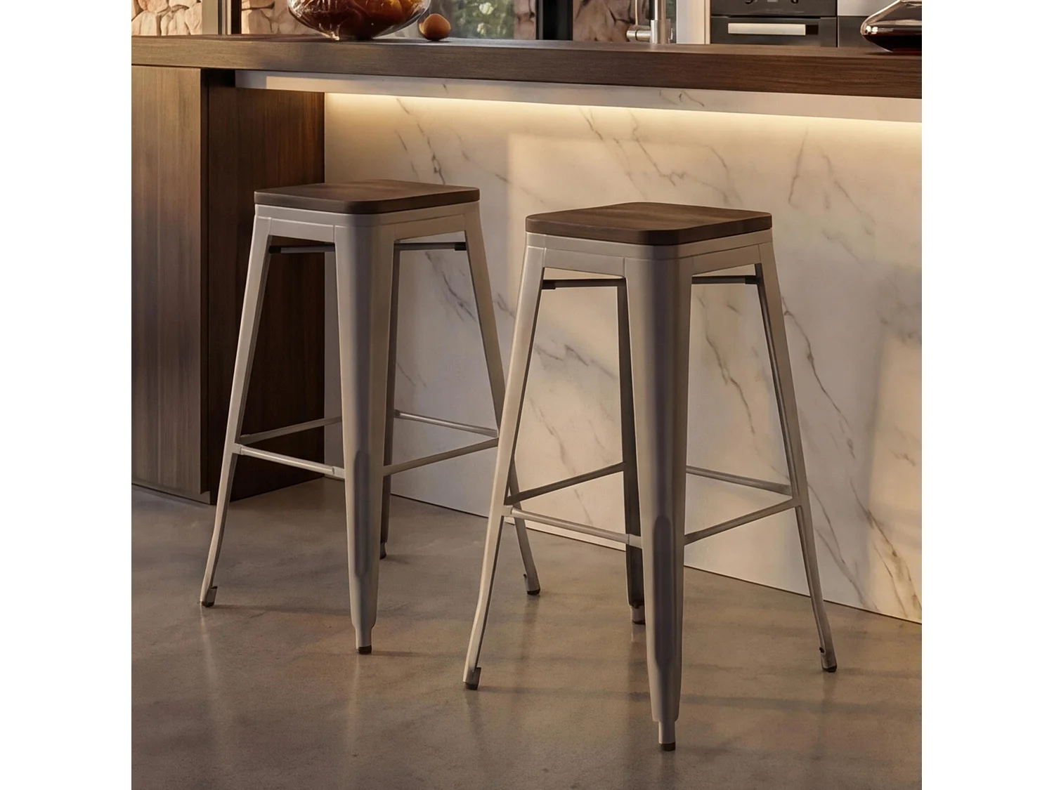 Taburete de bar MCW-A73 (set de 2),  gris