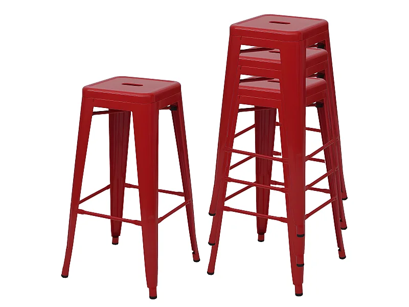 Barkruk MCW-A73 metaal (set van 4),  rood