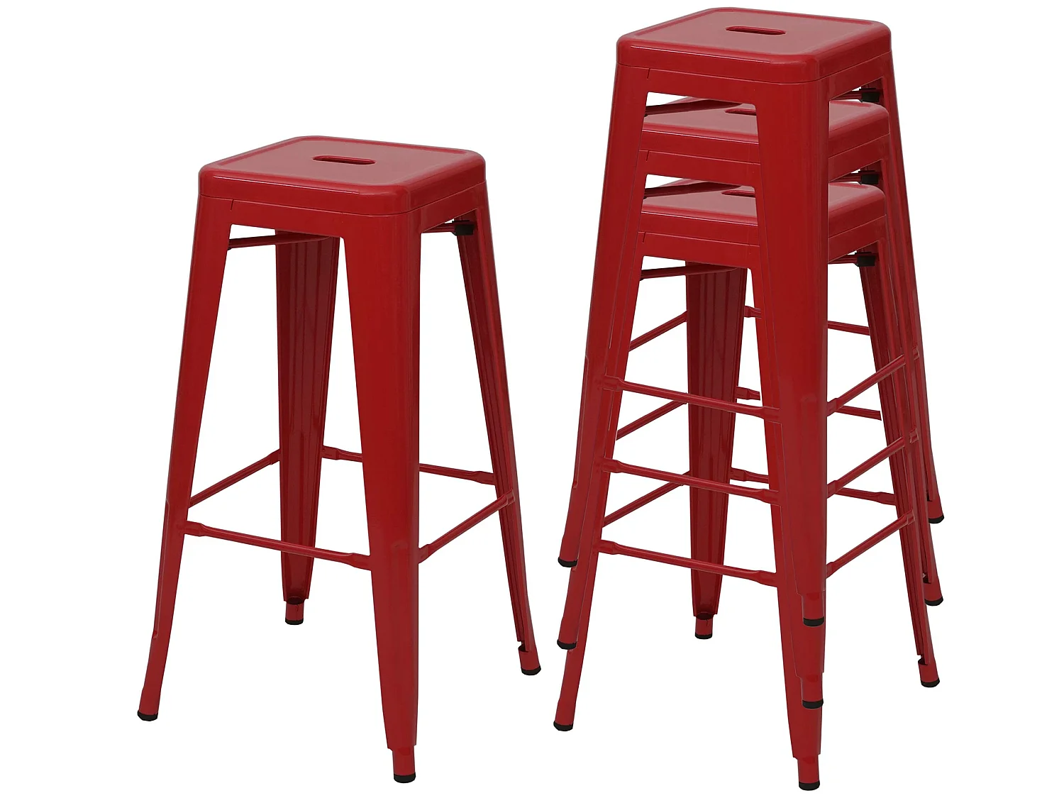 Set 4x sgabelli da bar MCW-A73 design moderno impilabile metallo rosso