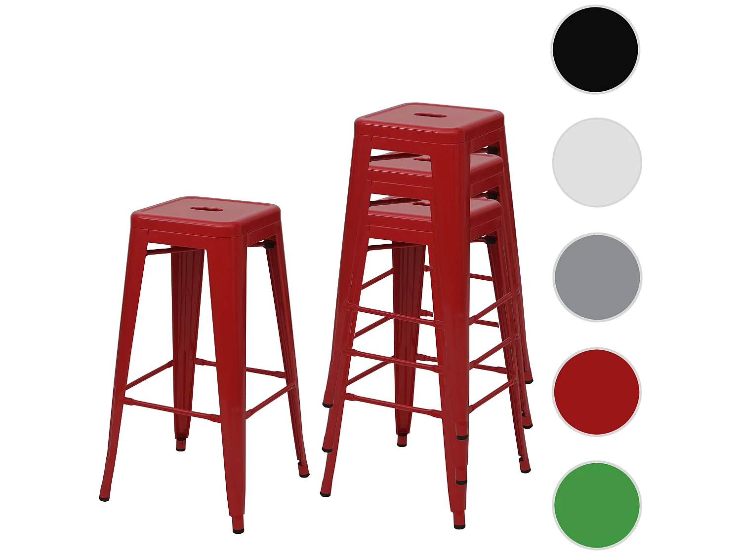Set 4x sgabelli da bar MCW-A73 design moderno impilabile metallo rosso