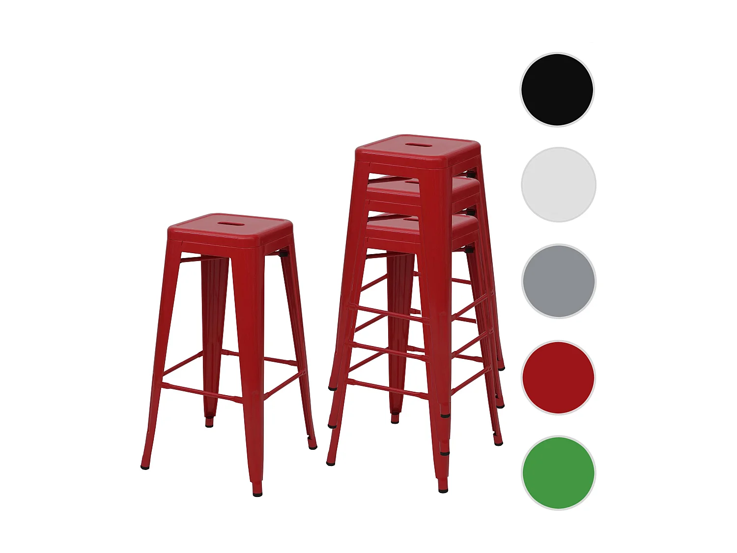 Barkruk MCW-A73 metaal (set van 4),  rood