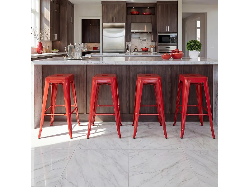 Tabouret de bar MCW-A73 Métal (lot de 4),  rouge