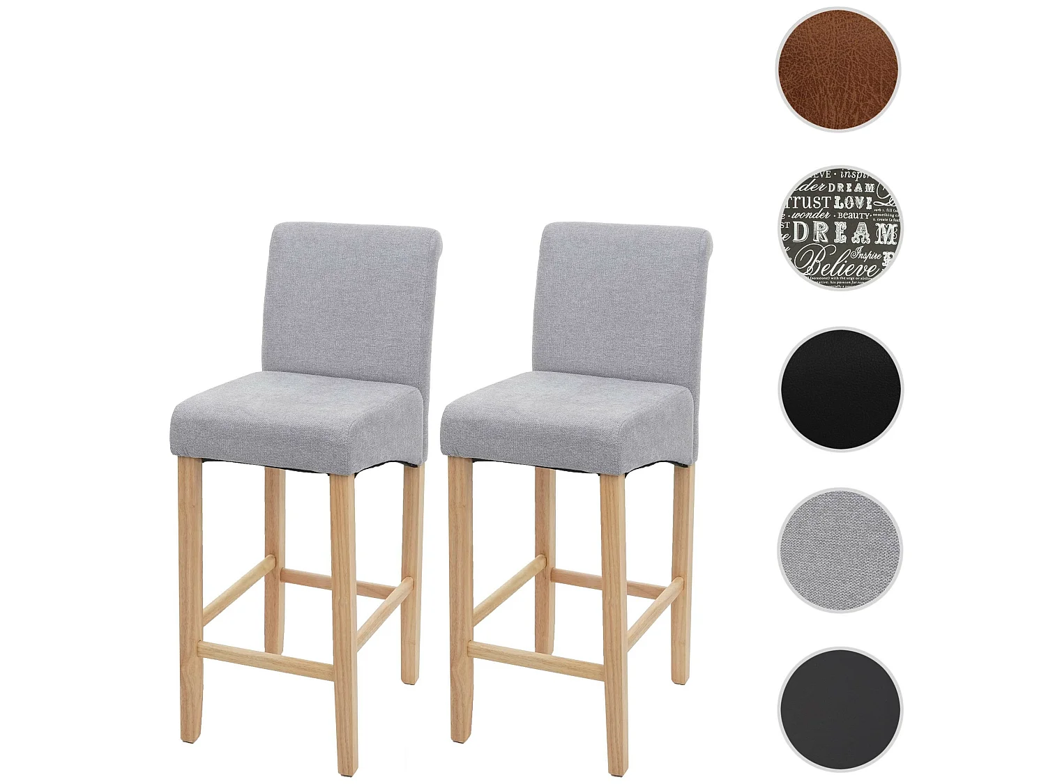 Barkruk MCW-C33 (set van 2),  lichtgrijs, lichte poten, stof/textiel