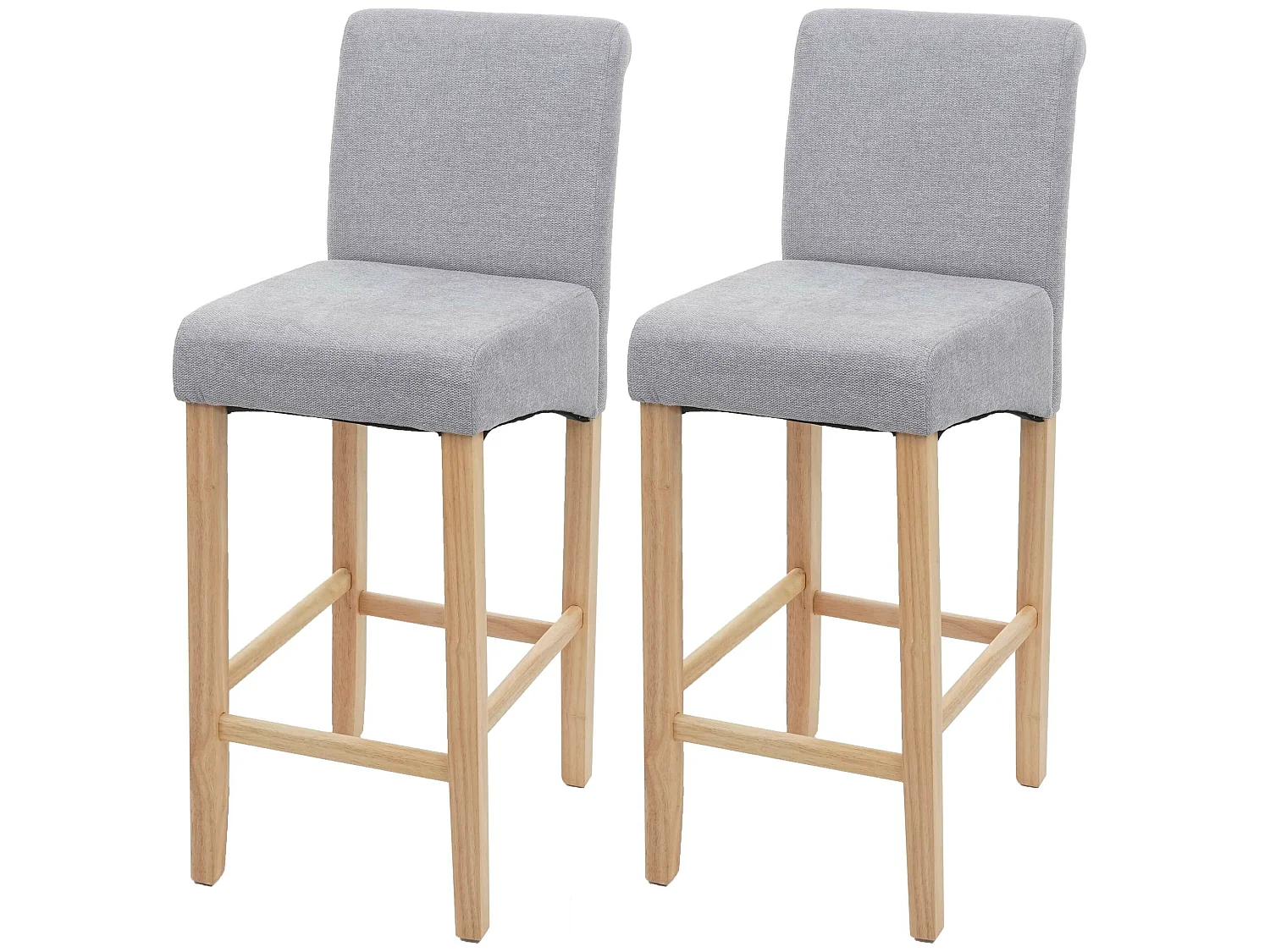 Tabouret de bar MCW-C33 (lot de 2),  gris clair, pieds clairs, tissu/textile
