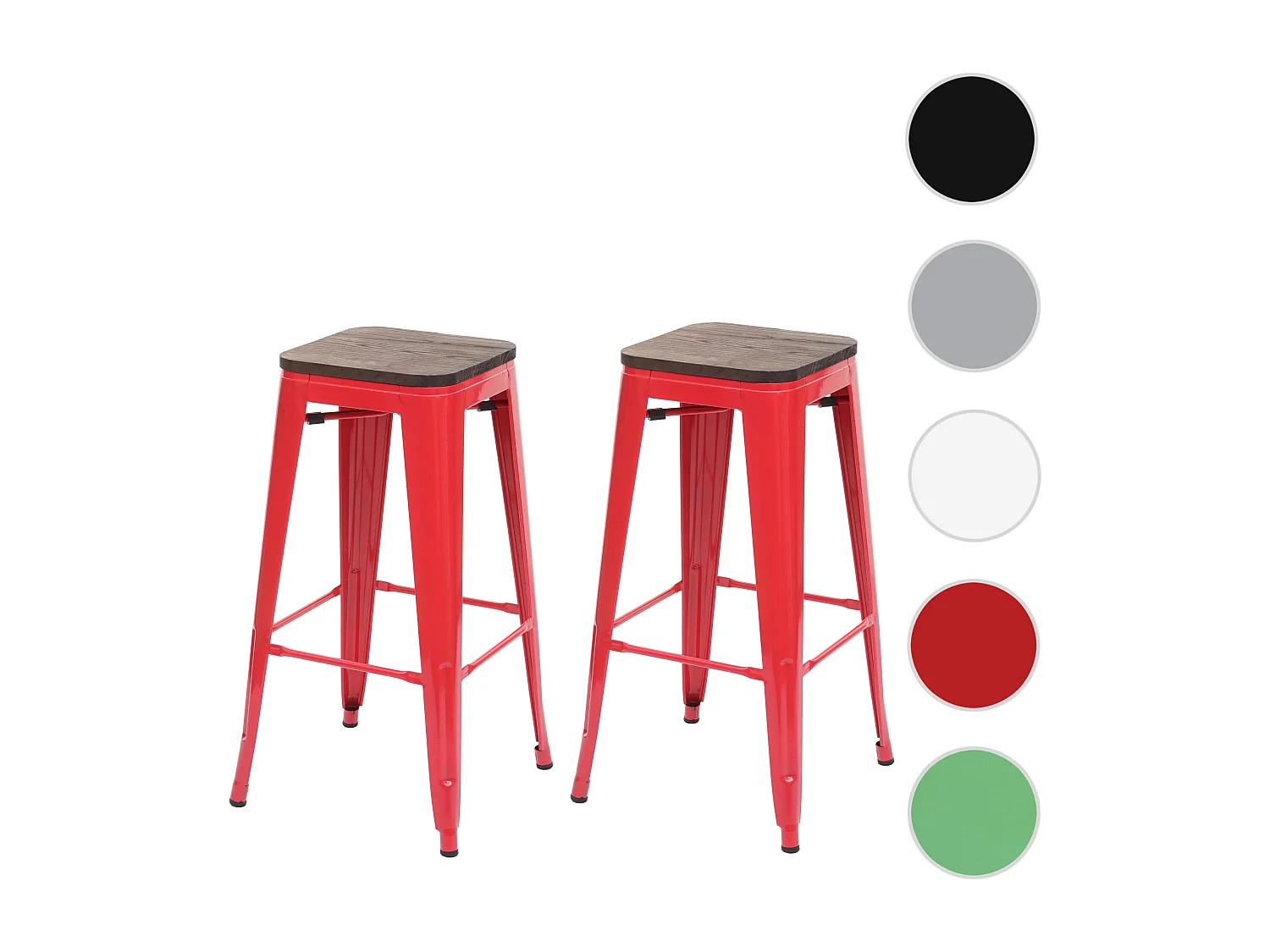 Tabouret de bar MCW-A73 (lot de 2),  rouge
