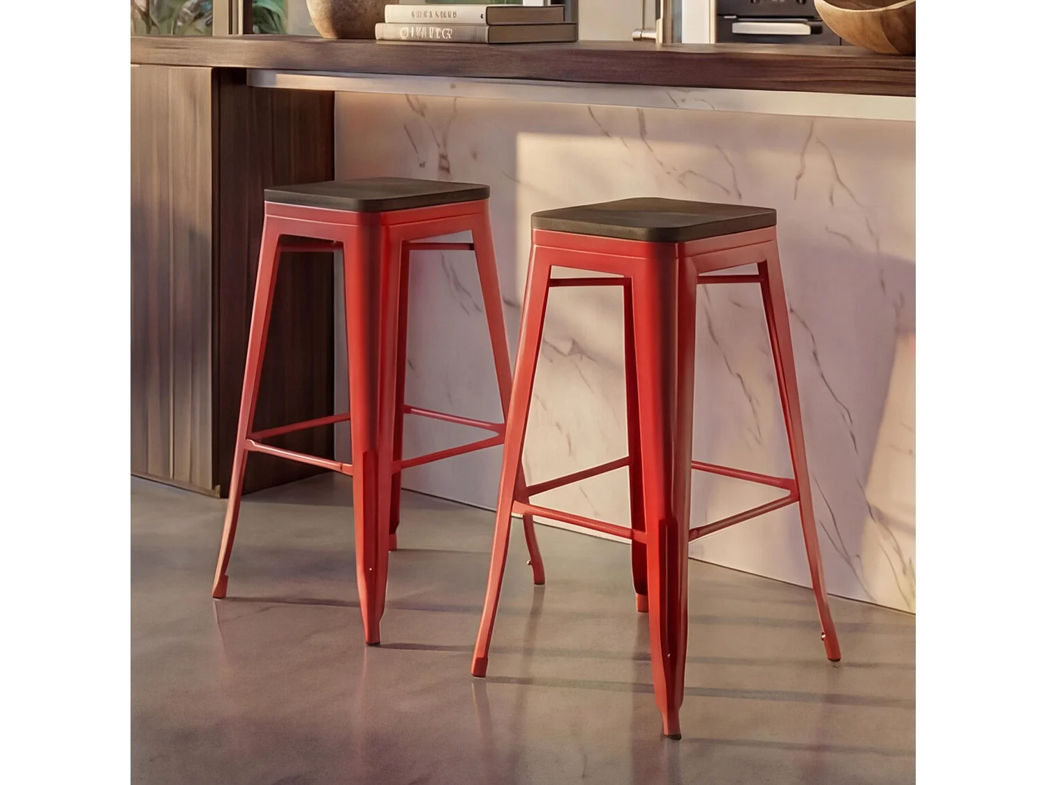 Banco de bar MCW-A73 (conjunto de 2),  vermelho