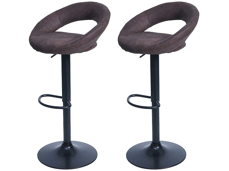 Tabouret de bar MCW-F46 (lot de 2),  imitation de daim, vintage marron foncé