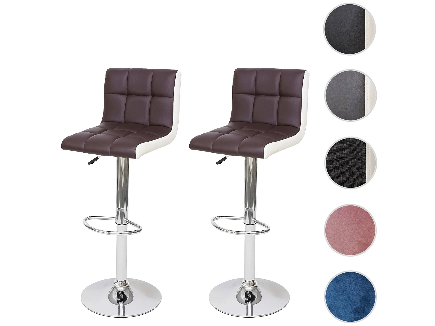 Barhocker MCW-G87 (2er-Set), Kunstleder braun-weiß, Chromfuß