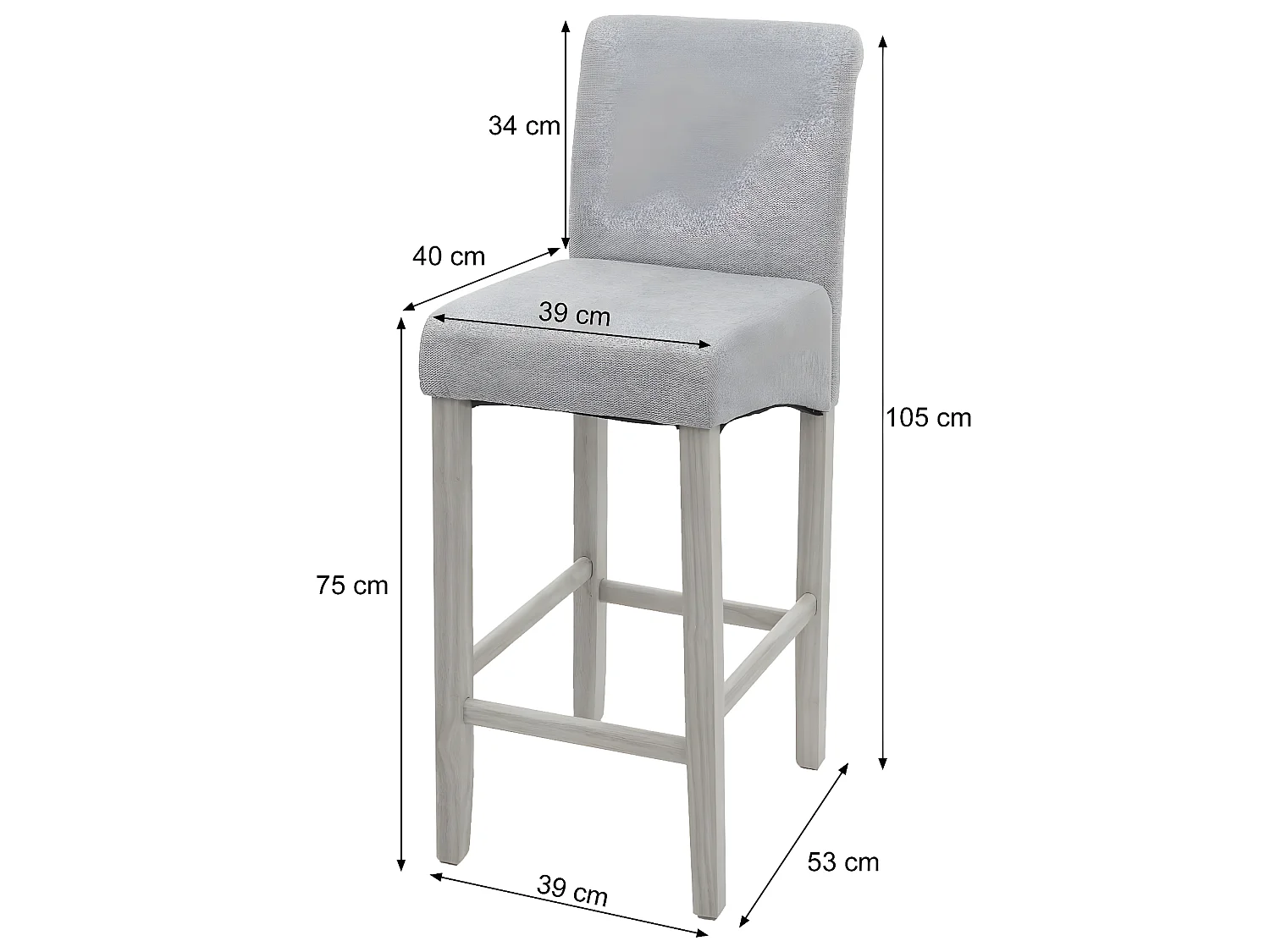 Tabouret de bar MCW-C33,  gris clair, pieds clairs, tissu/textile