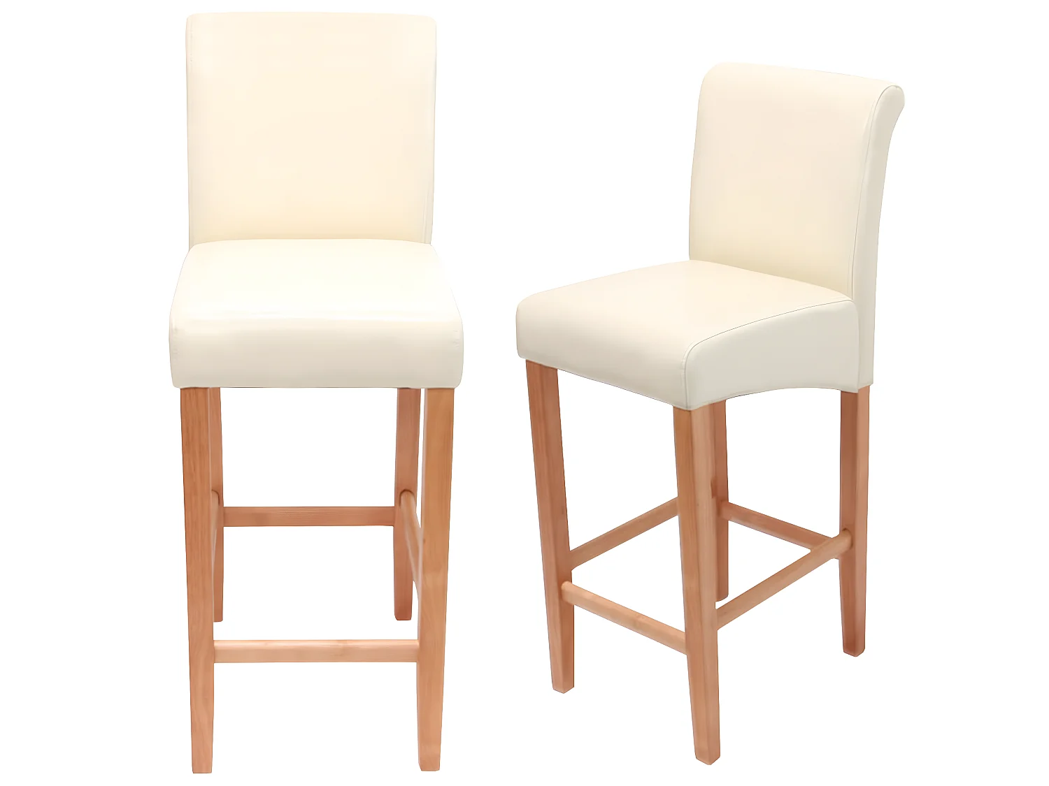 Banco de bar MCW-C33 (conjunto de 2),  creme, pernas de cor clara, couro