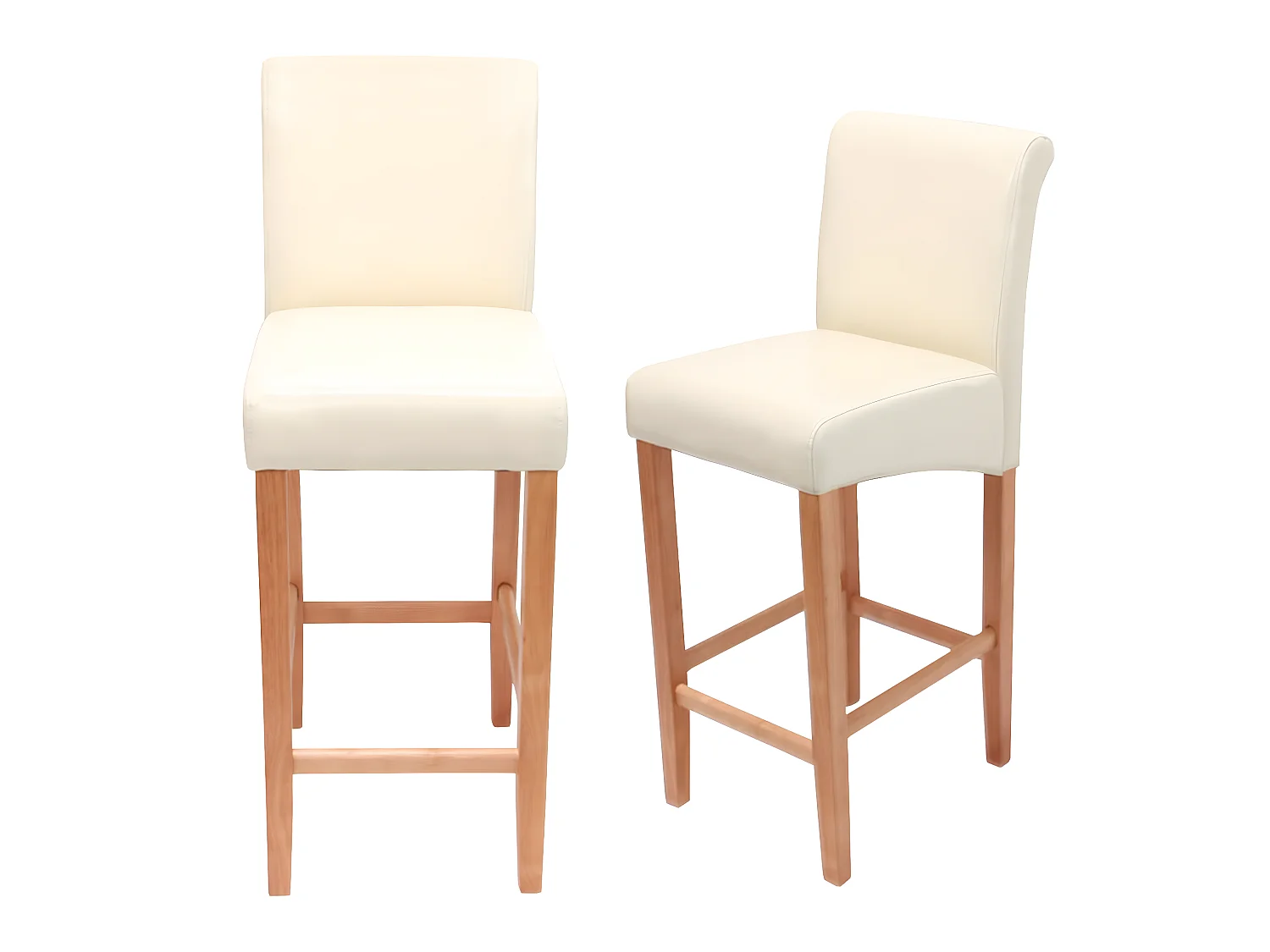 Tabouret de bar MCW-C33 (lot de 2),  cuir reconstitué, crème/pieds clairs