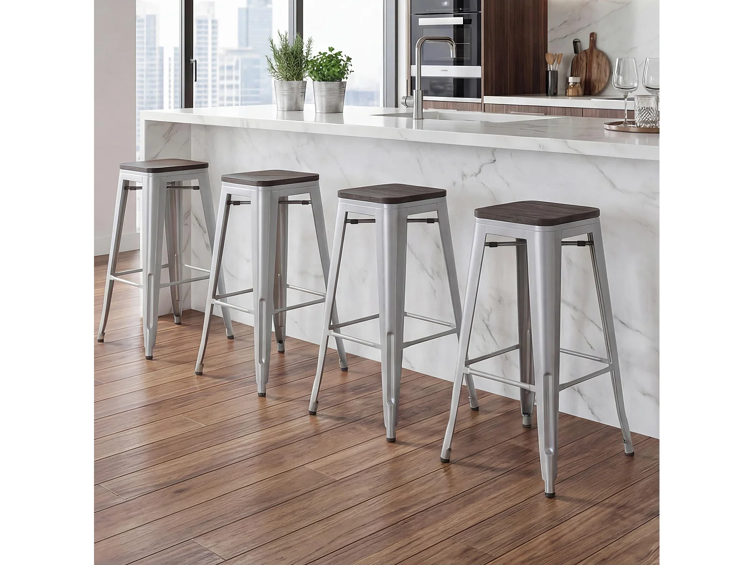 Tabouret de bar MCW-A73 (lot de 4),  gris