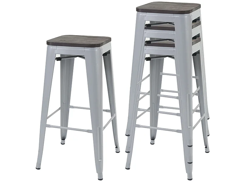 Tabouret de bar MCW-A73 (lot de 4),  gris