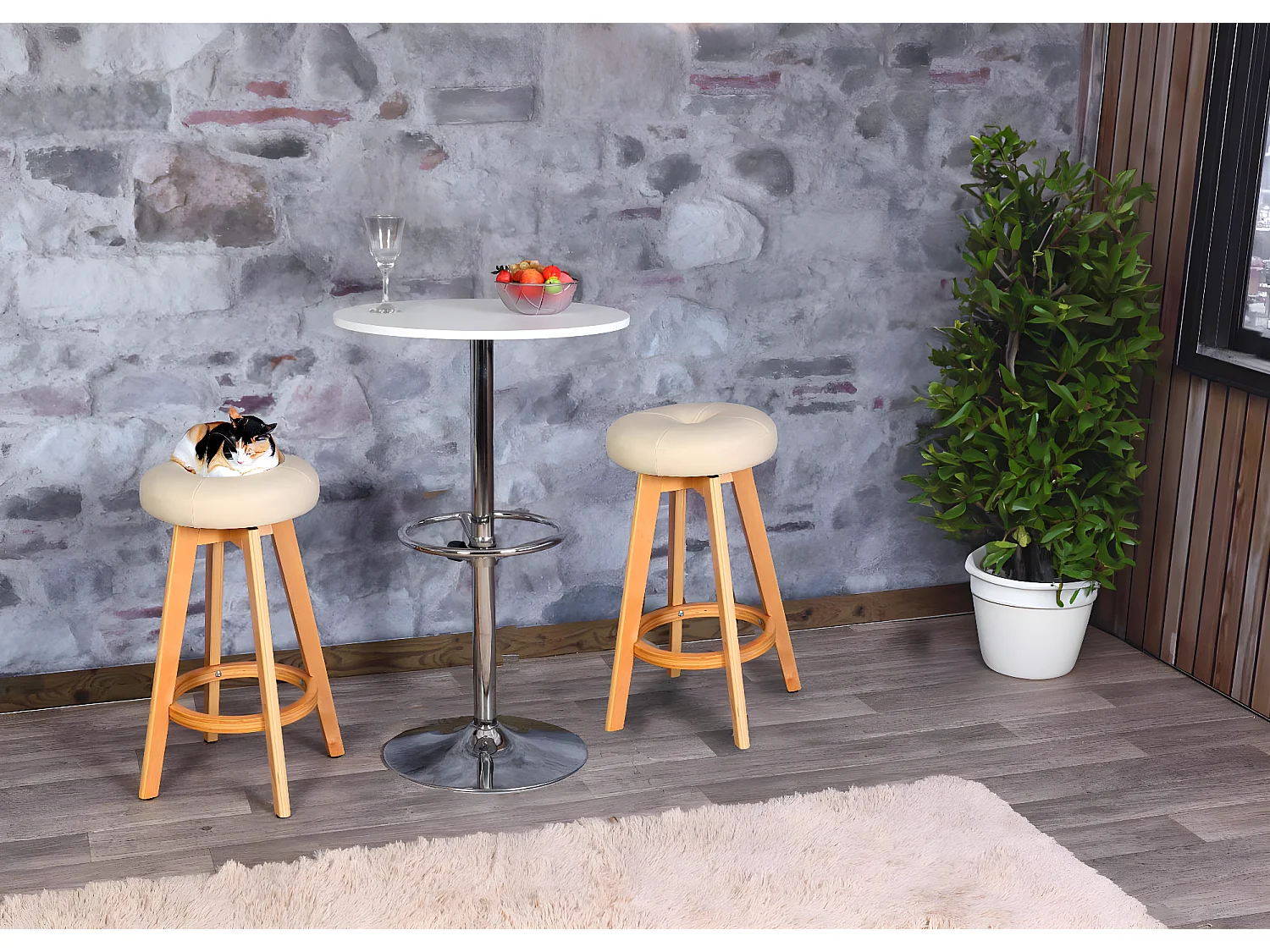 Tabouret de bar Boras pivotant,  taupe, pieds clairs