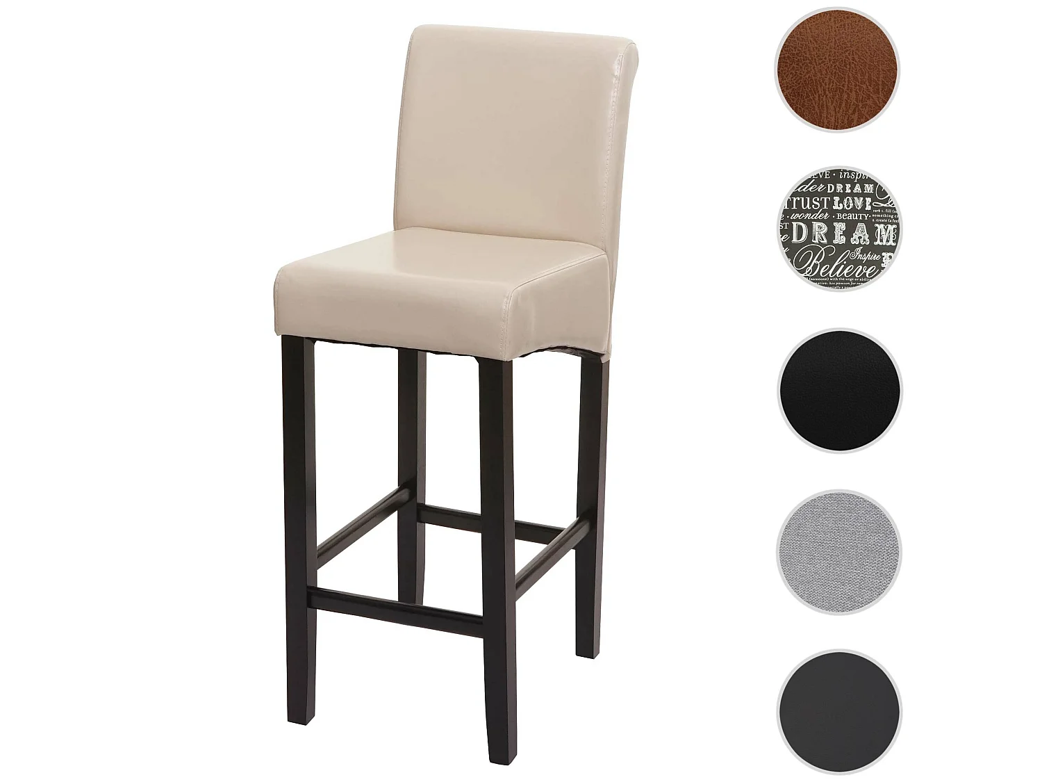 Tabouret de bar MCW-C33,  crème, pieds foncés, simili cuir