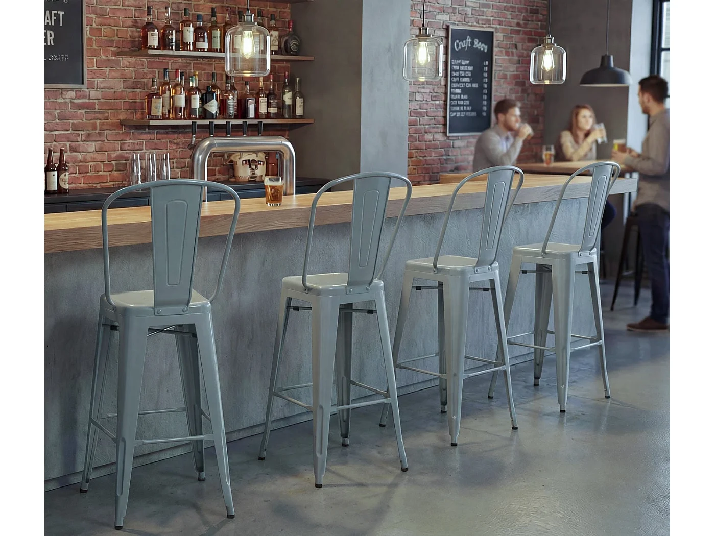 Stołki barowe MCW-A73 metalowe (zestaw 2 szt.),  szare