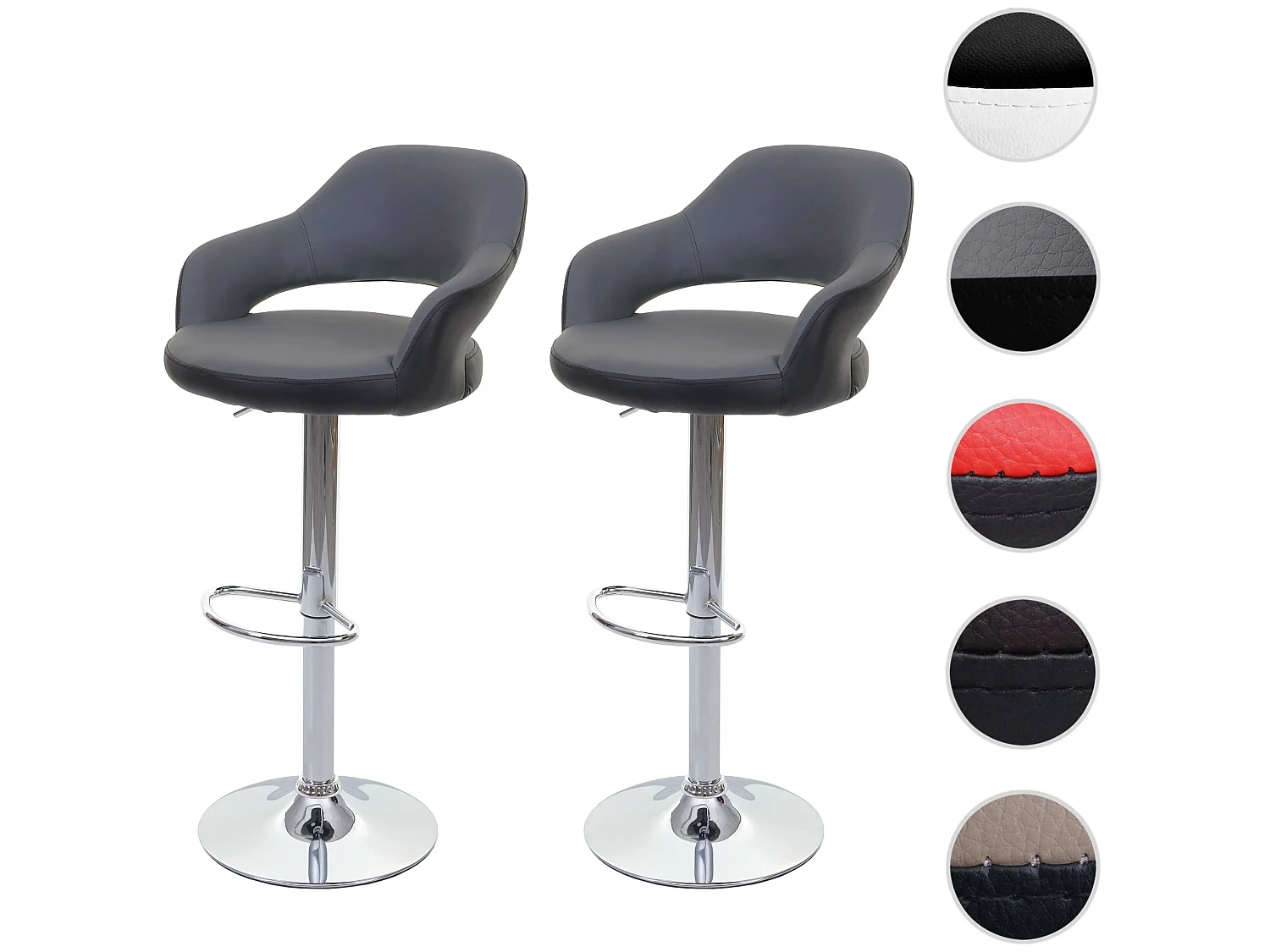 Barkruk MCW-F16 (set van 2),  grijs-zwart