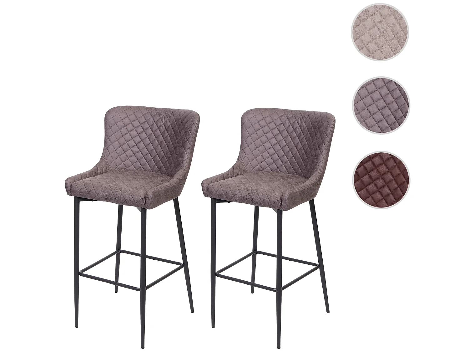 Coppia sgabelli vintage con poggiapiedi MCW-H79 metallo tessuto grigio scuro