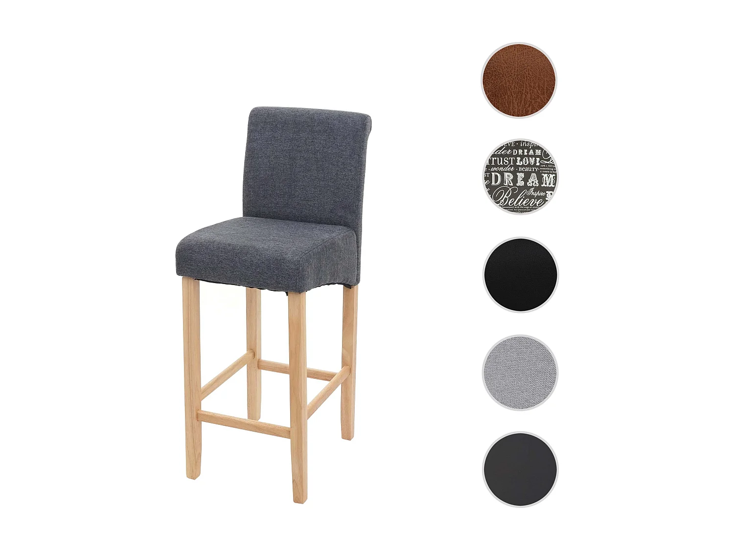 Tabouret de bar MCW-C33,  gris foncé, pieds clairs, tissu/textile