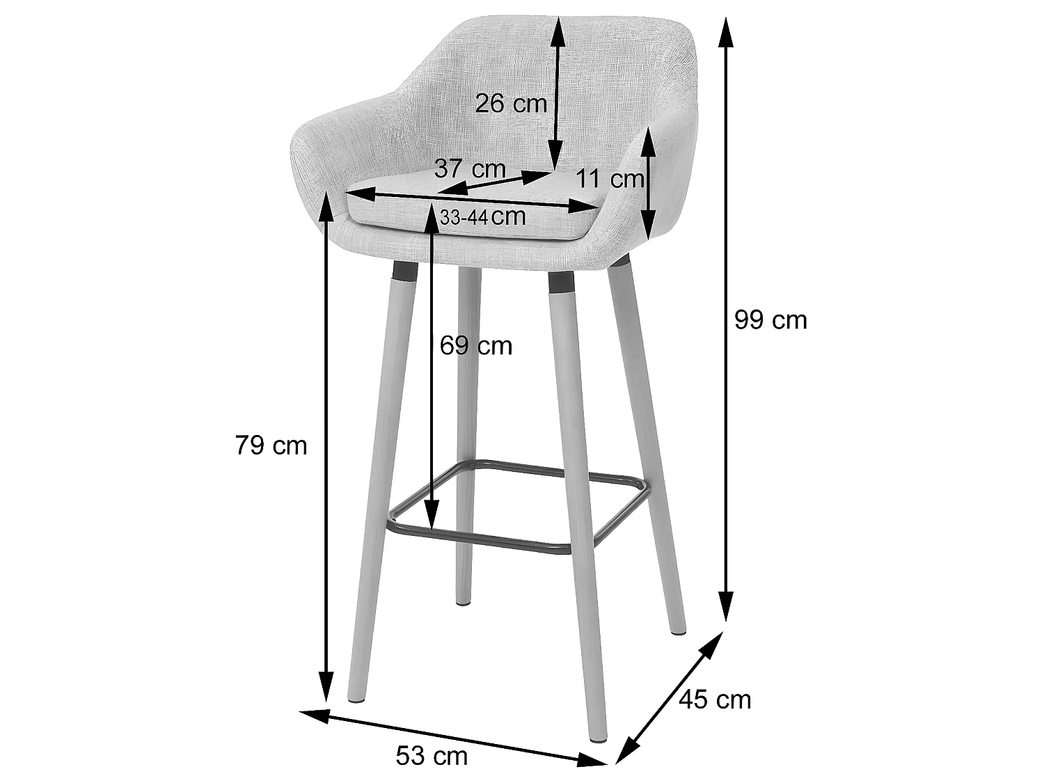 Tabouret de bar Vaasa T381,  Textile, gris foncé