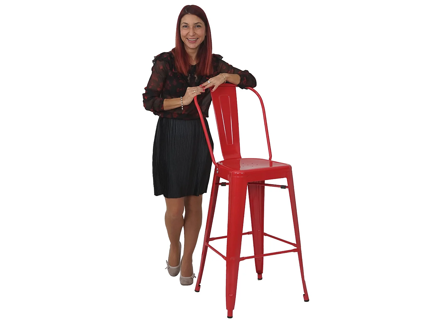 Tabouret de bar MCW-A73 Métal,  rouge