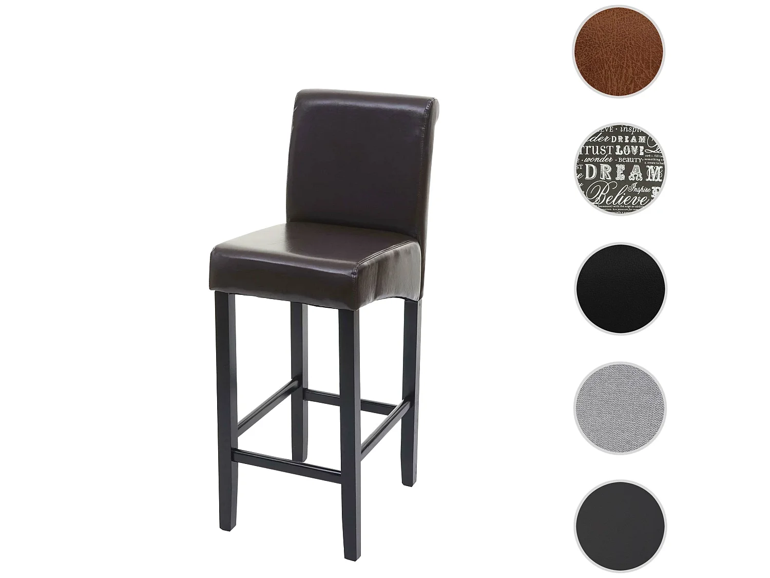 Tabouret de bar MCW-C33,  brun, pieds foncés, cuir