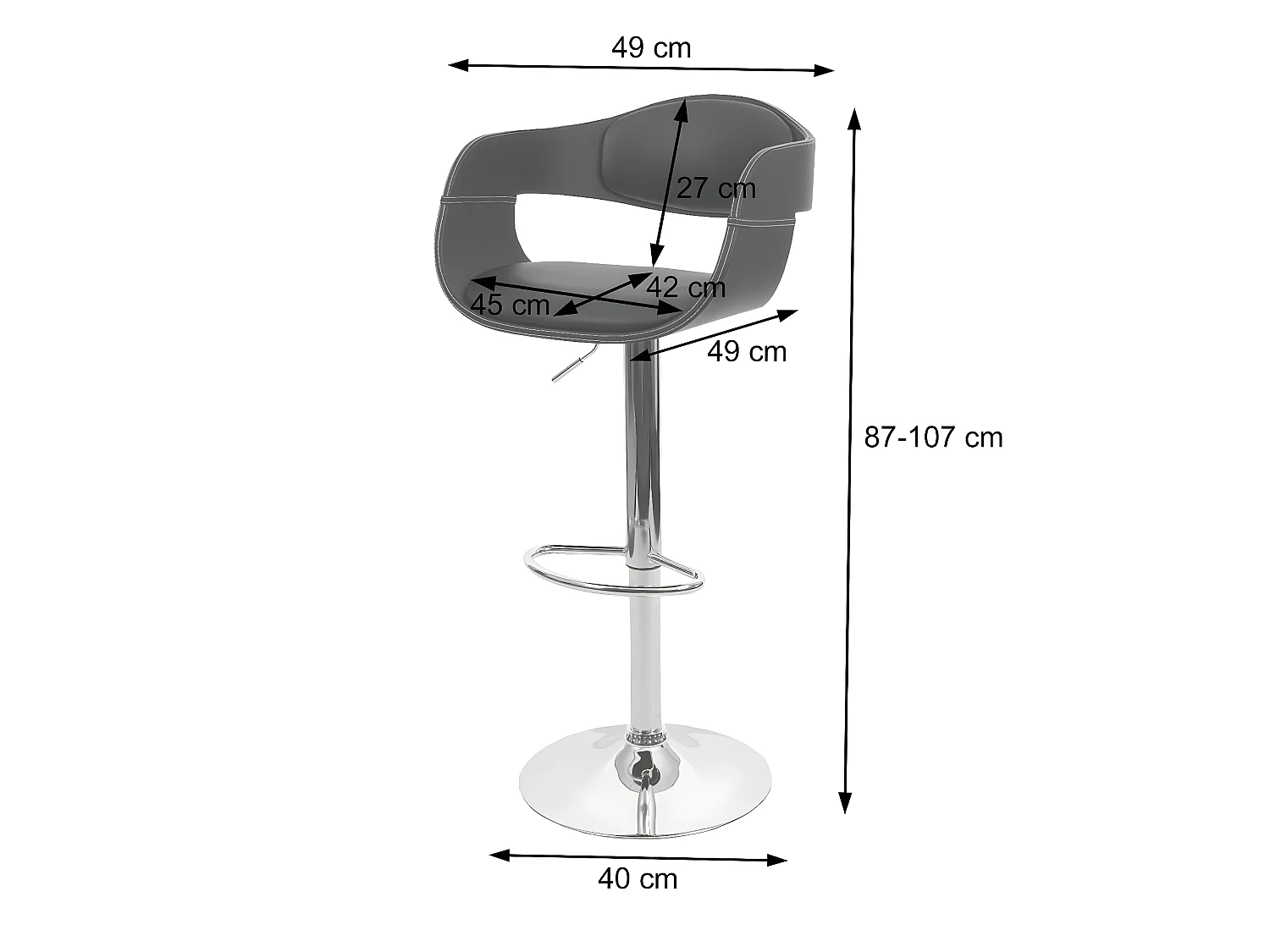 Tabouret de bar MCW-A47b,  noir