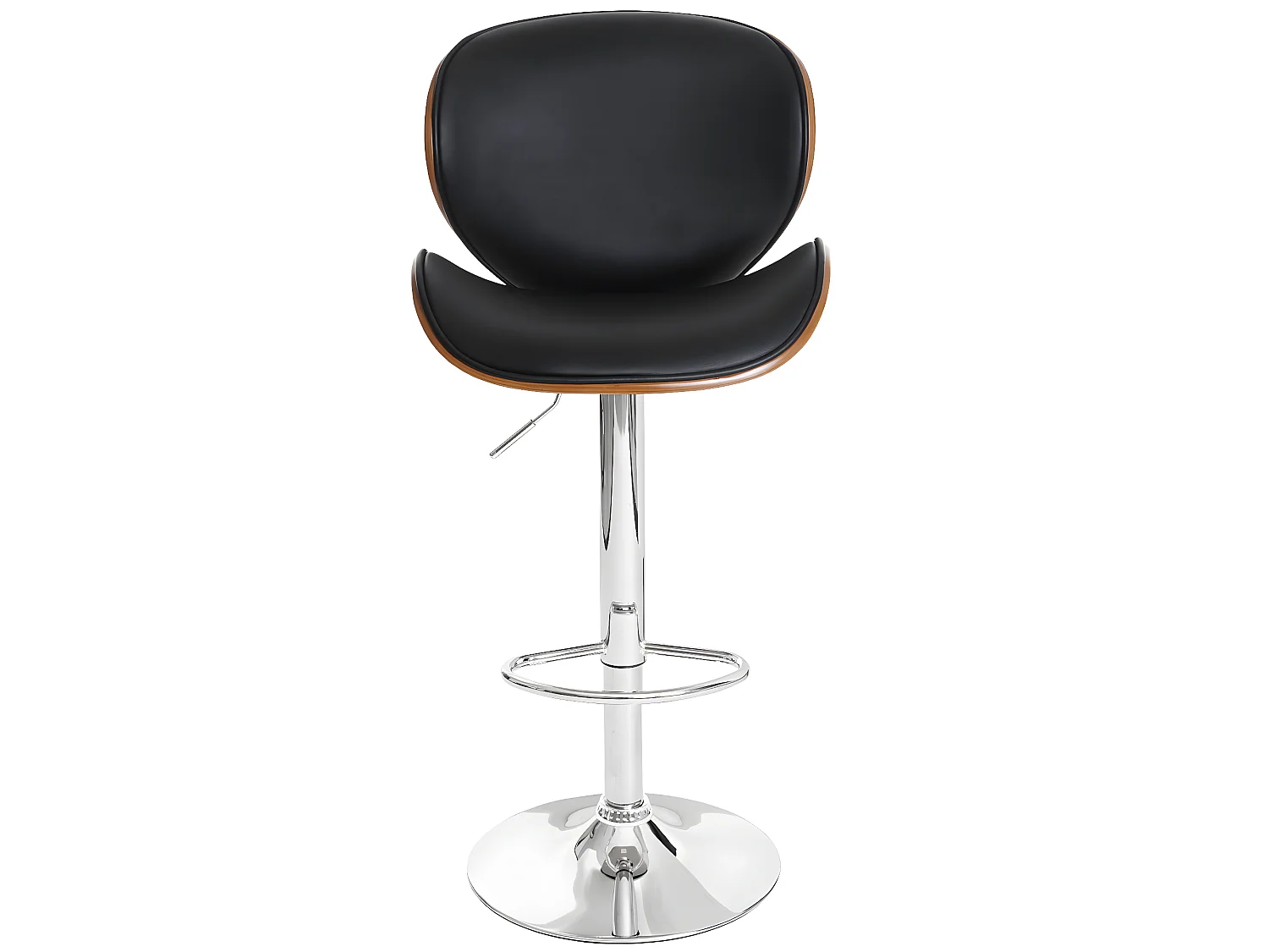 Stołek barowy Arklow,  orzechowy wygląd, czarna sztuczna skóra