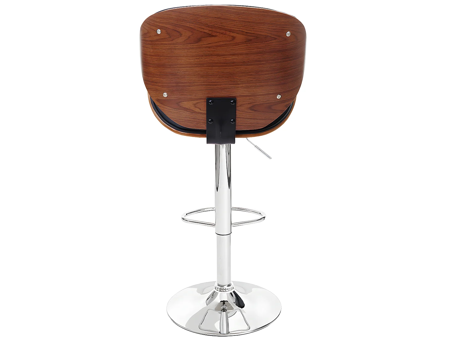 Stołek barowy Arklow,  orzechowy wygląd, czarna sztuczna skóra