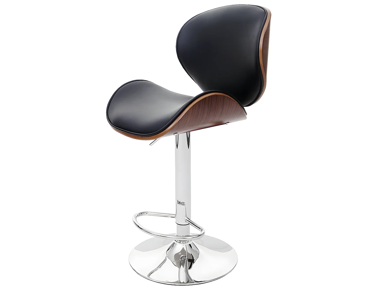 Stołek barowy Arklow,  orzechowy wygląd, czarna sztuczna skóra