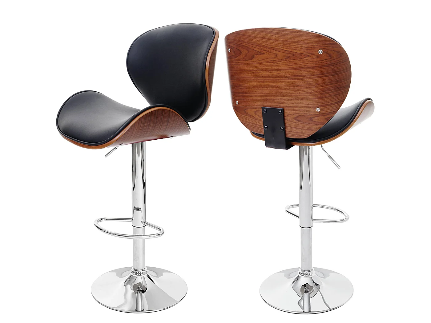 Barkruk Arklow,  walnoot look, kunstleer zwart