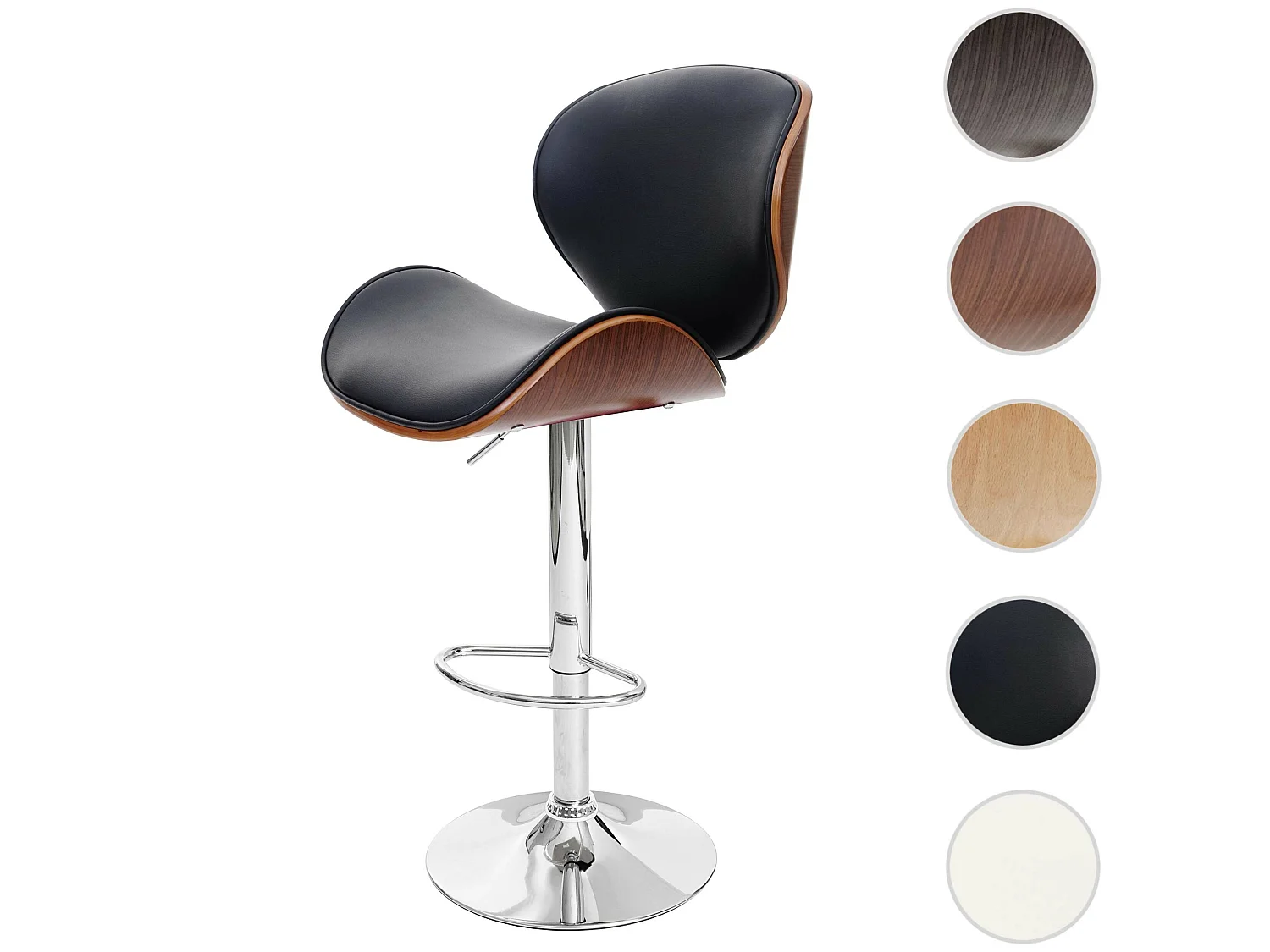 Barkruk Arklow,  walnoot look, kunstleer zwart