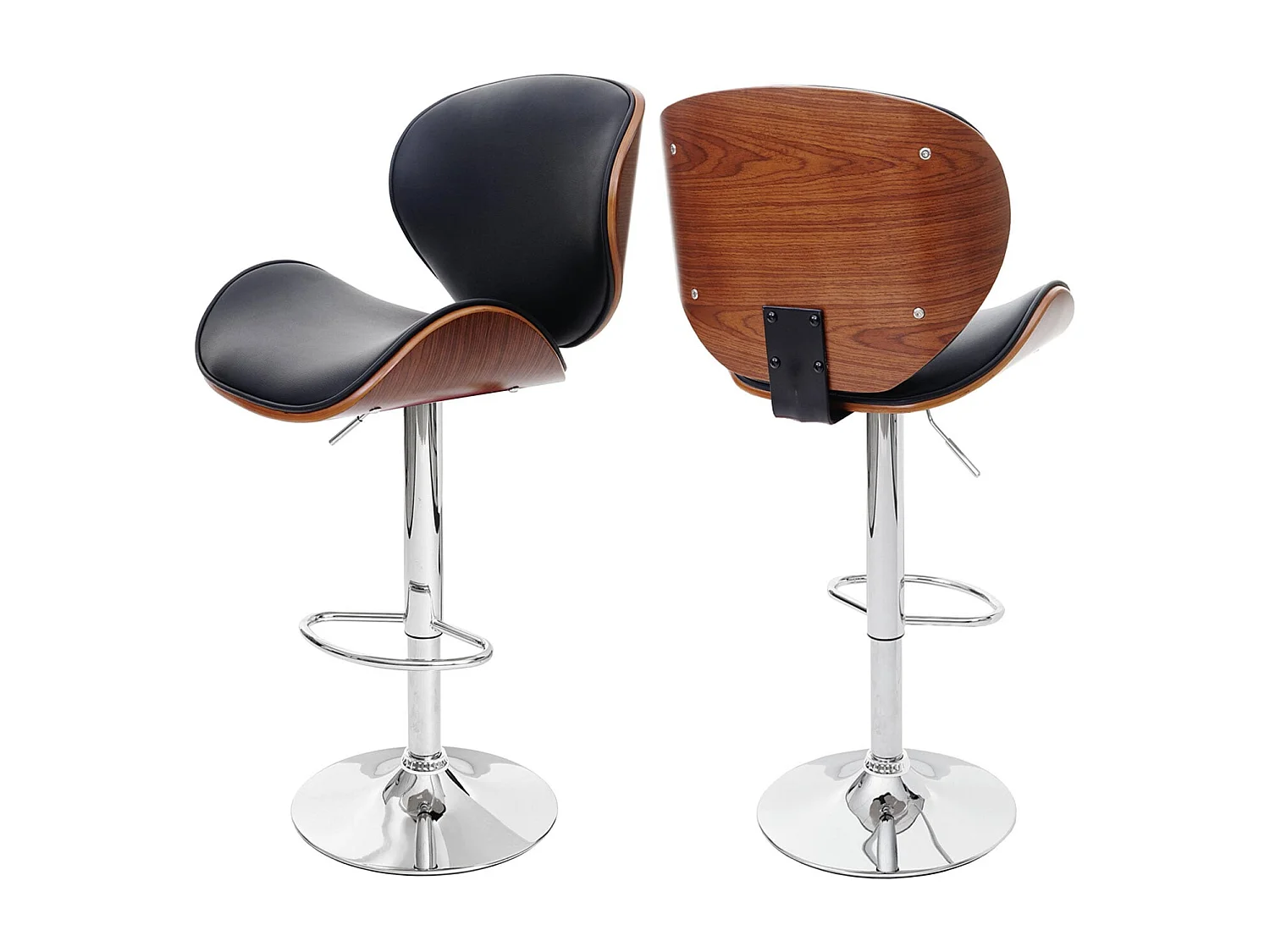 Taburete de bar Arklow,  aspecto nogal, imitación cuero negro