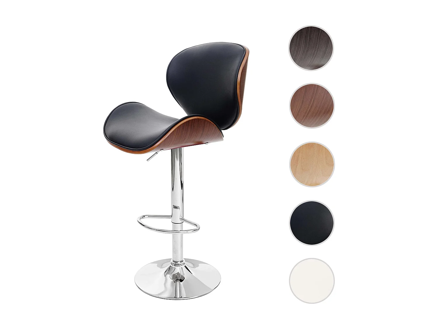 Taburete de bar Arklow,  aspecto nogal, imitación cuero negro