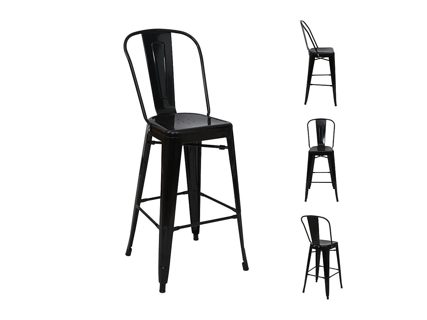 Tabouret de bar MCW-A73 Métal (lot de 4),  noir