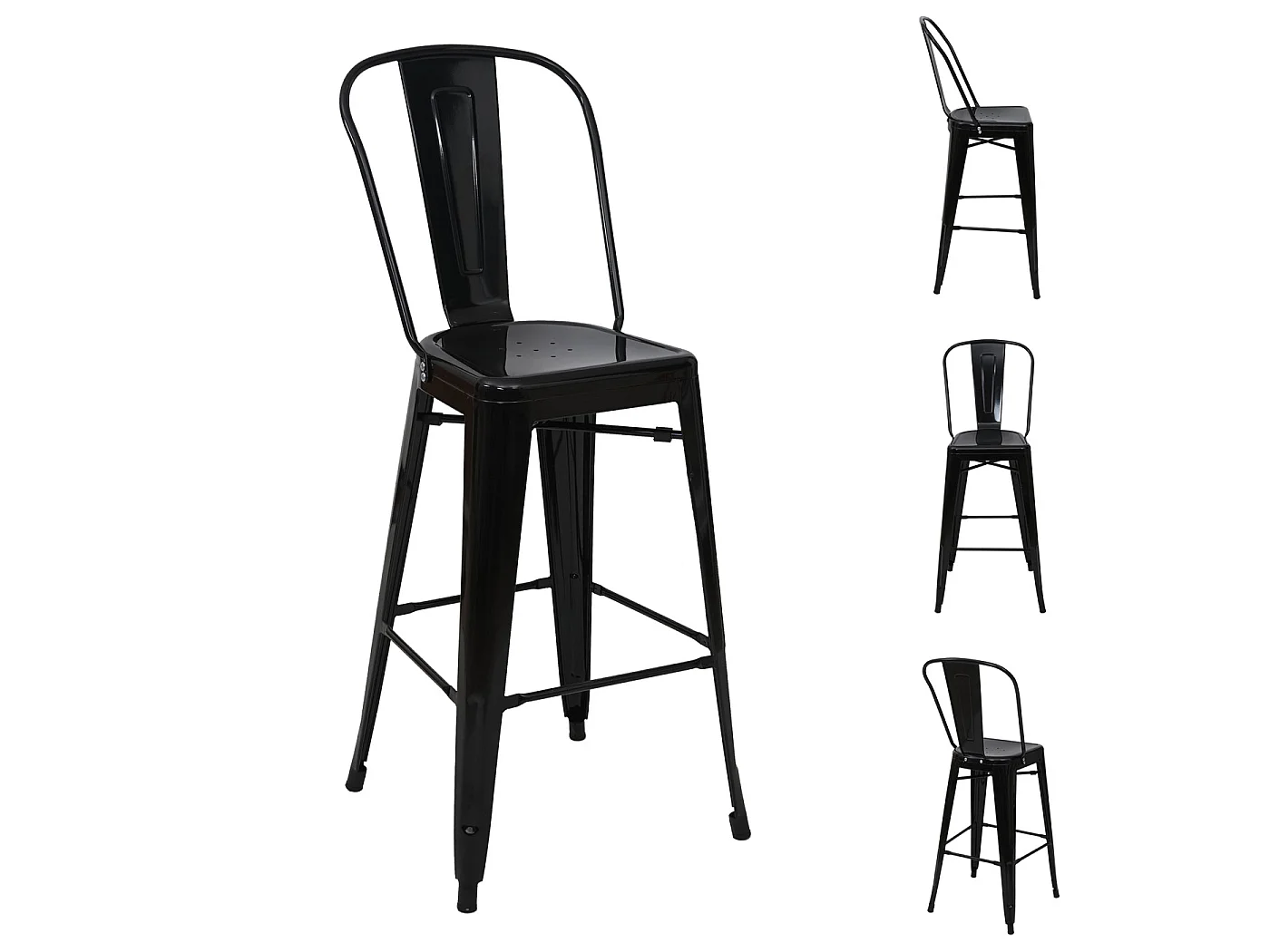 Tabouret de bar MCW-A73 Métal (lot de 4),  noir