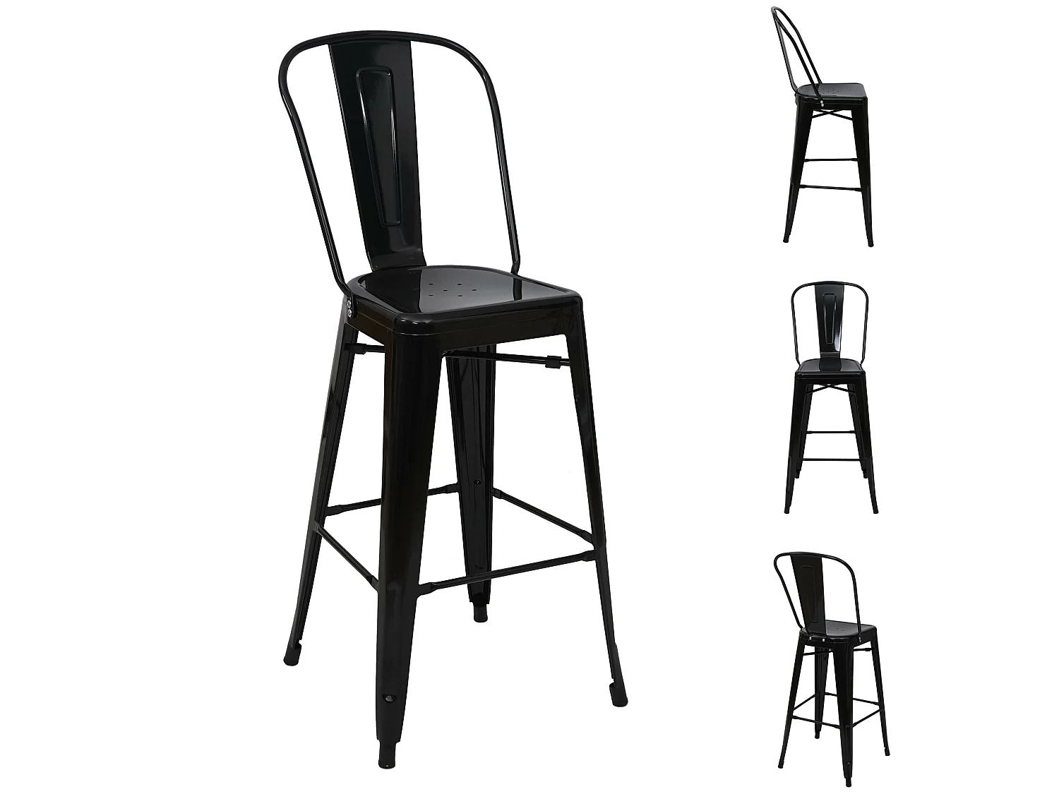 Tabouret de bar MCW-A73 Métal (lot de 4),  noir