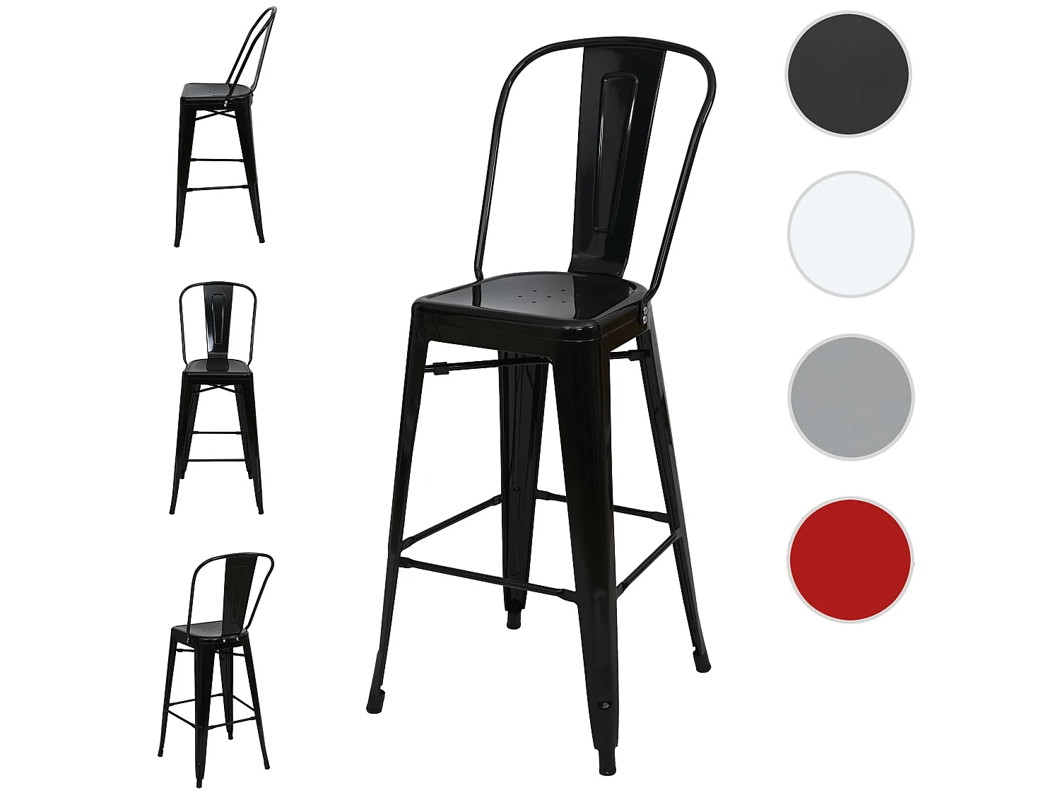 Tabouret de bar MCW-A73 Métal (lot de 4),  noir