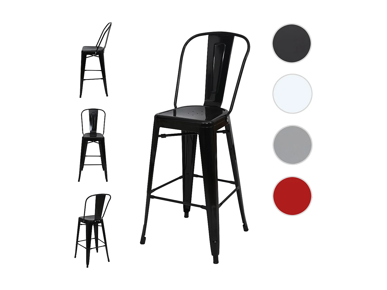 Metalowy stołek barowy MCW-A73 (zestaw 4 sztuk),  czarny