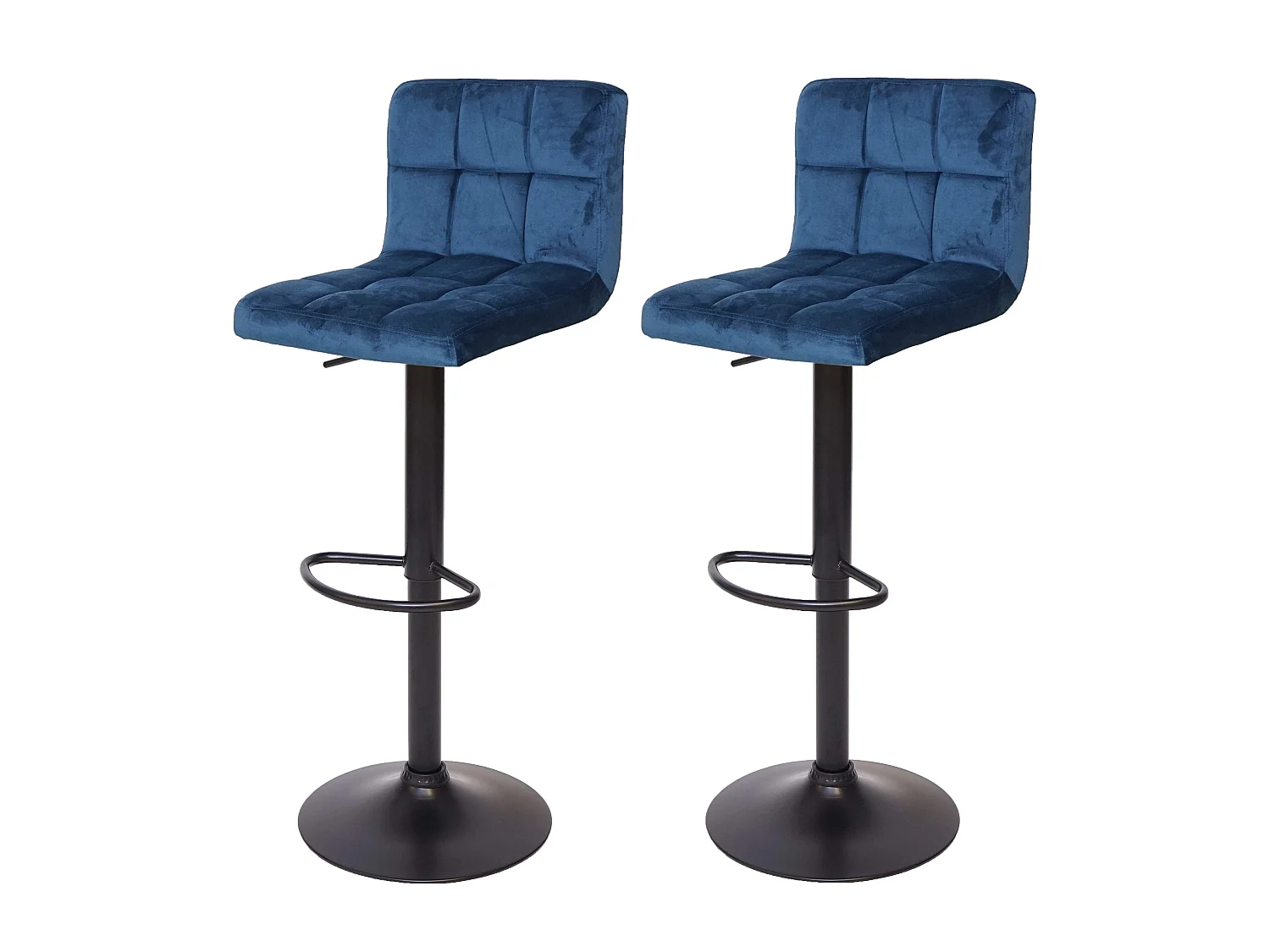 Tabouret de bar MCW-G87 (lot de 2),  velours pétrole, pied noir