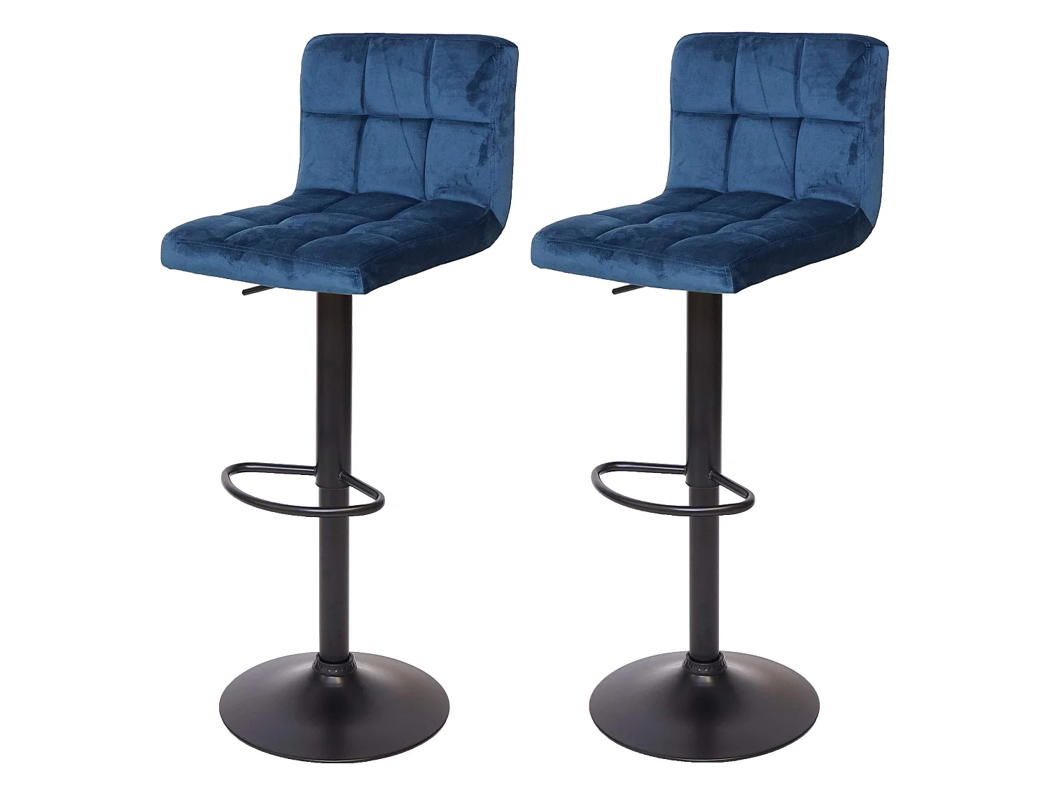 Tabouret de bar MCW-G87 (lot de 2),  velours pétrole, pied noir