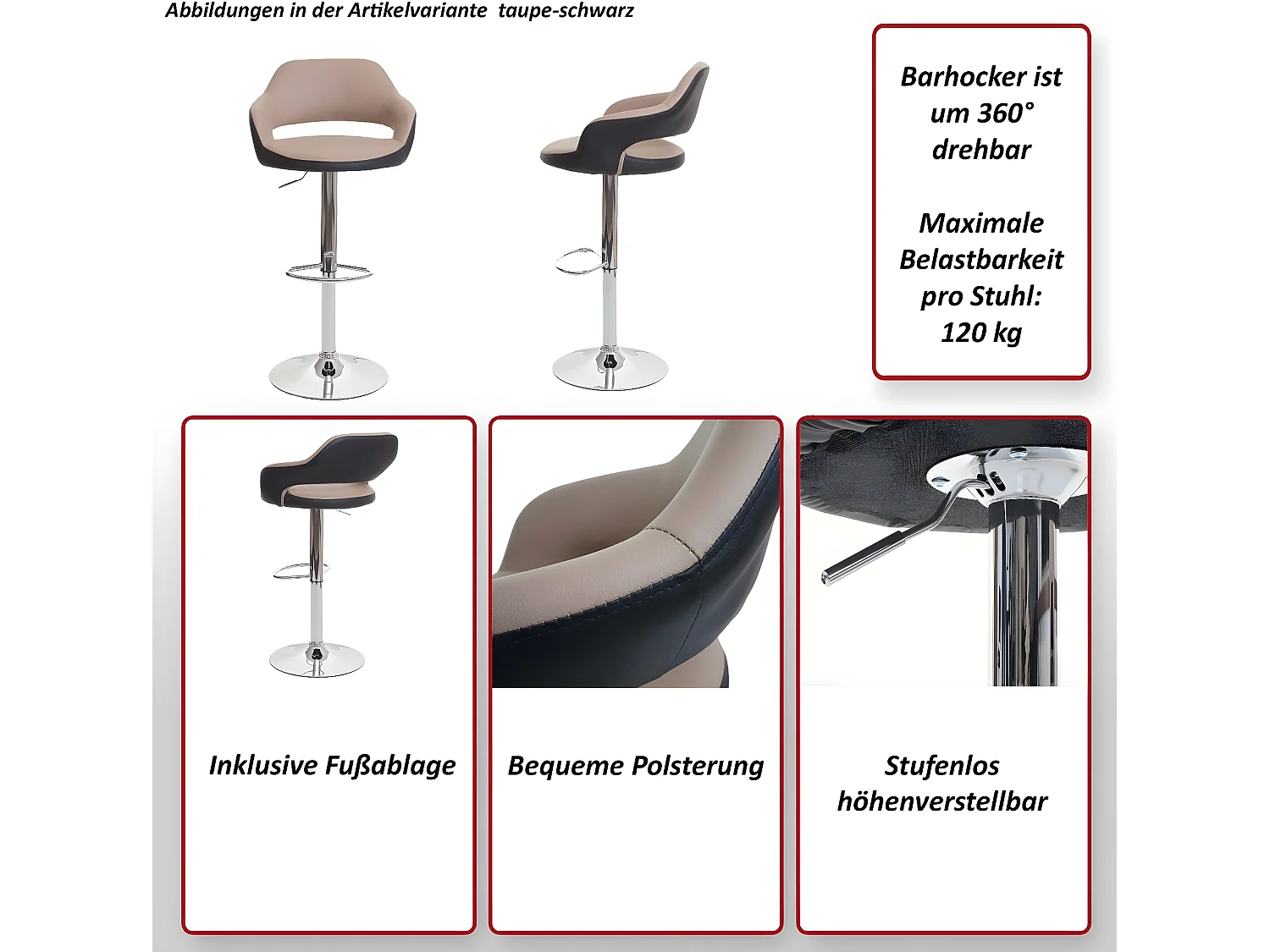 MCW-F16 barkruk (set van 2),  taupe-zwart