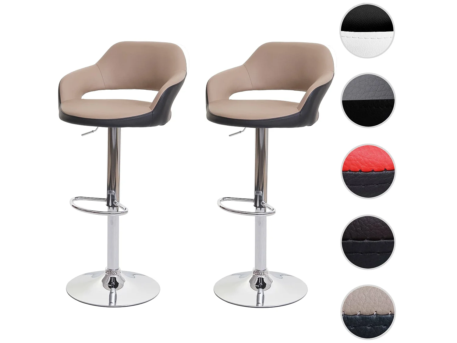 Tabouret de bar MCW-F16 (lot de 2),  taupe-noir