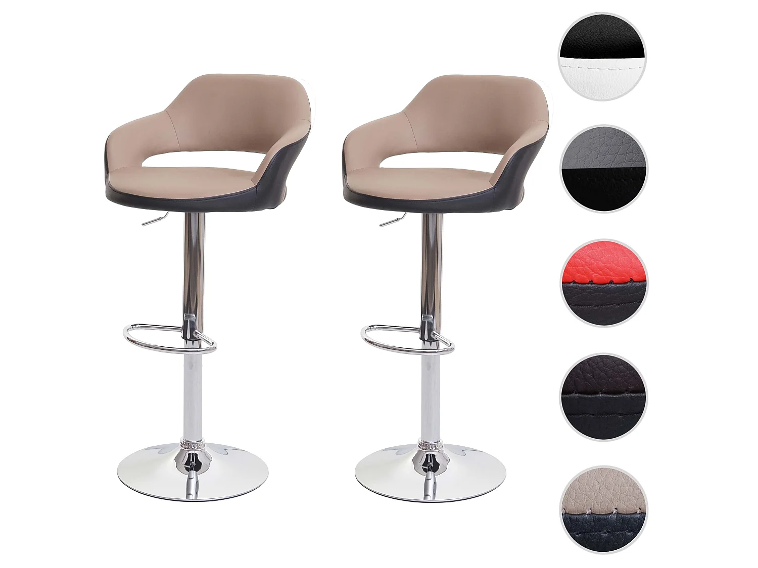 Tabouret de bar MCW-F16 (lot de 2),  taupe-noir